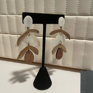 Wood and mother of pearl drop earrings